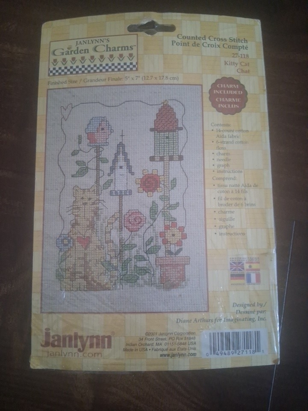 Janlynn Garden Charms Counted Cross Stitch Kitty Cat Pattern - Multi